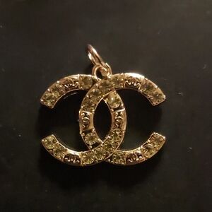 CC Gold And Rhinestone Zipper Pull Charm Pendant